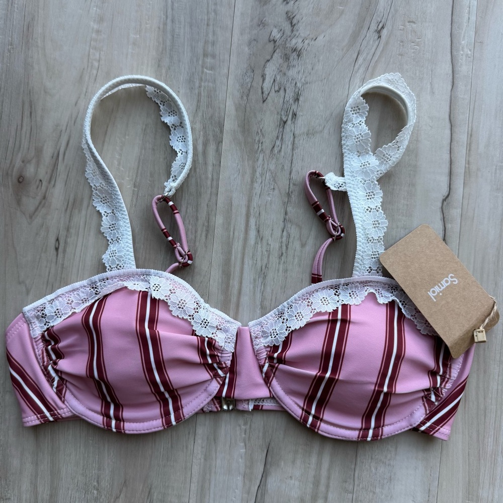 Samiol NWT Bikini Set Pink Stripe Lace - Picture 8 of 9